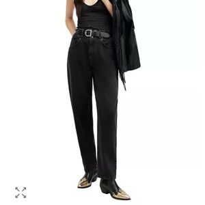 All Saints High Rise Tapered Haley black jeans elastic waist sz 4